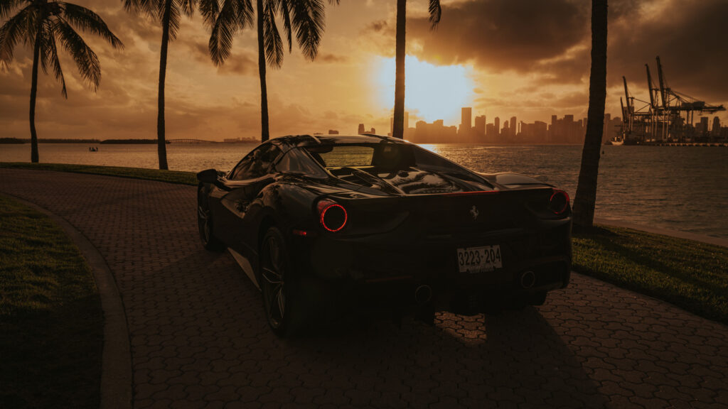 Ferrari 488 Spyder Black on Tan exotic rental cars yacht charters Miami