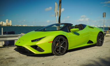 Lamborghini Huracan EVO Spyder Green on Black exotic rental cars yacht charters Miami