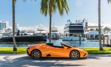 Lamborghini Huracan EVO Spyder Orange on Black exotic rental cars yacht charters Miami