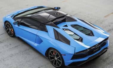 Lamborghini Aventador Roadster Blue on Black exotic rental cars yacht charters Miami