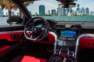 Lamborghini Urus White on Red exotic rental cars yacht charters Miami