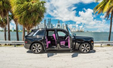 Rolls Royce Cullinan Black on Purple exotic rental cars yacht charters Miami