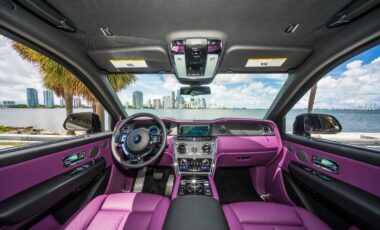 Rolls Royce Cullinan Black on Purple exotic rental cars yacht charters Miami