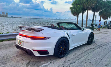 Porsche 911 Turbo S White on Red exotic car rental in Miami