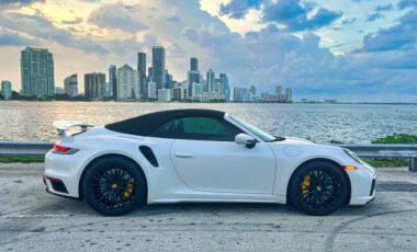 Porsche 911 Turbo S White on Red exotic rental cars in Miami