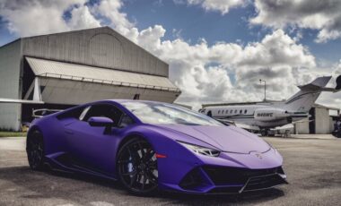 Lamborghini Coupé Purple on Black exotic rental cars yacht charters Miami