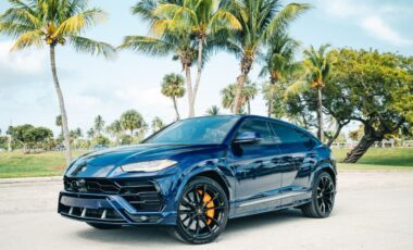 Lamborghini Urus Navy Blue on Orange exotic rental cars yacht charters Miami