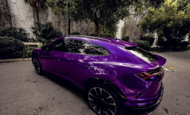 Lamborghini Urus Barney Purple on Black exotic rental cars yacht charters Miami