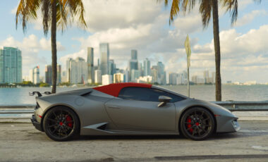 Lamborghini Huracan Spyder Gray on Red exotic rental cars yacht charters Miami