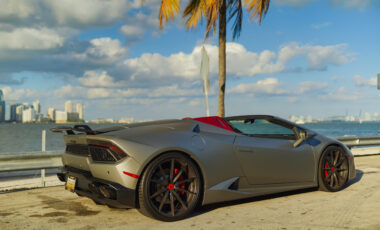 Lamborghini Huracan Spyder Gray on Red exotic rental cars yacht charters Miami
