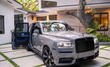 Rolls Royce Cullinan Grey on Blue exotic rental cars yacht charters Miami