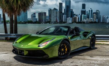 Ferrari 488 Mamba Green on Black exotic rental cars yacht charters Miami