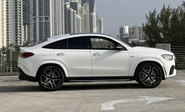 Mercedes AMG GLE 53 White on Red exotic rental cars yacht charters Miami