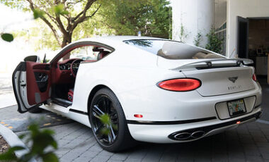 Bentley GT White on Red exotic rental cars yacht charters Miami