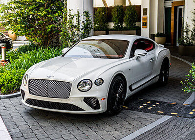 Bentley GT White on Red exotic rental cars yacht charters Miami
