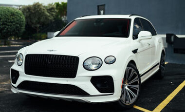 Bentley Bentayga Azzure White on Red exotic rental cars yacht charters Miami