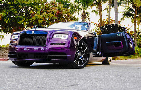 Rolls Royce Dawn Purple On Black With Purple exotic rental cars yacht charters Miami