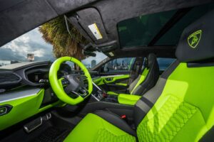 Lamborghini Urus White on Green exotic rental cars yacht charters Miami