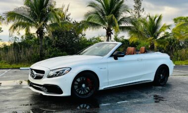 Mercedes-Benz C63 AMG Cabriolet White on Peanut Butter exotic rental cars yacht charters Miami